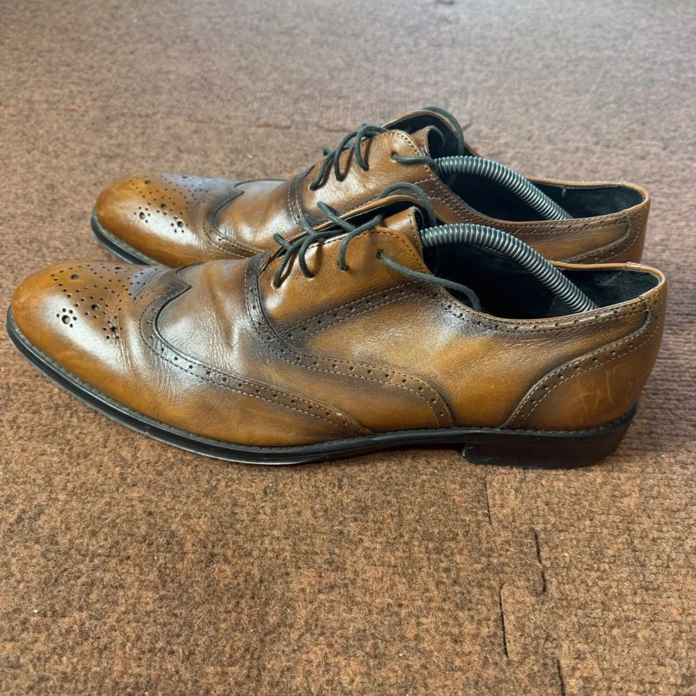 Aston Grey Mercer Mens Brown Leather Wingtip Oxford Dress Shoes 118002 Size 11.5